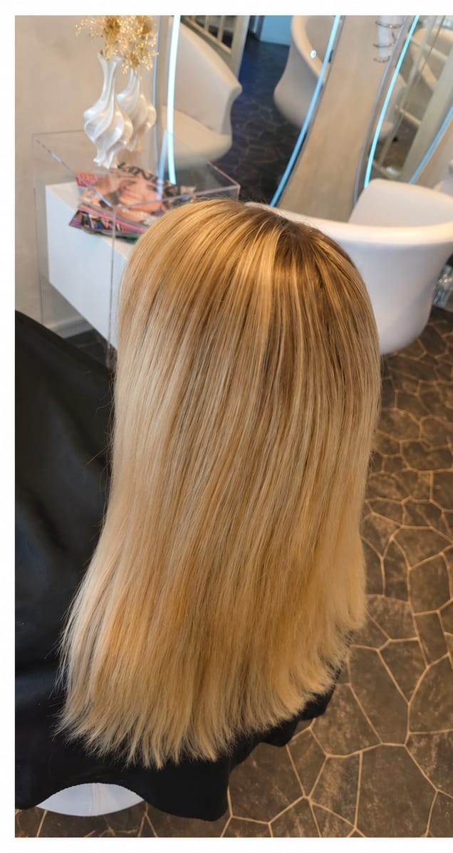 Haarkleur vóór de kleurbehandeling: warme, uitgegroeide tint